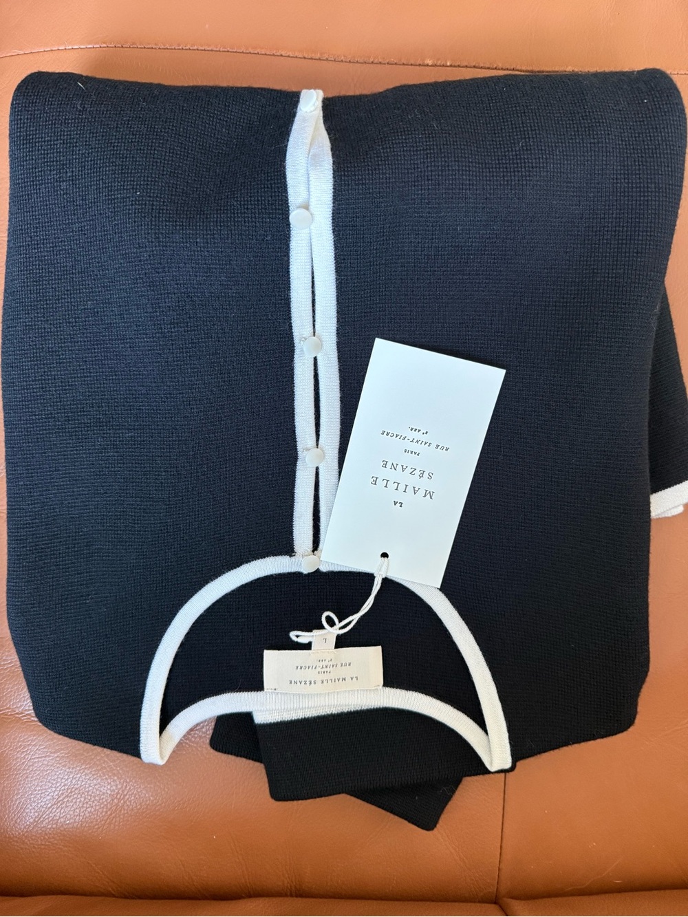 Sezane Brielle Cardigan NWT Large black ecru 100% Wool - Picture 12 of 14